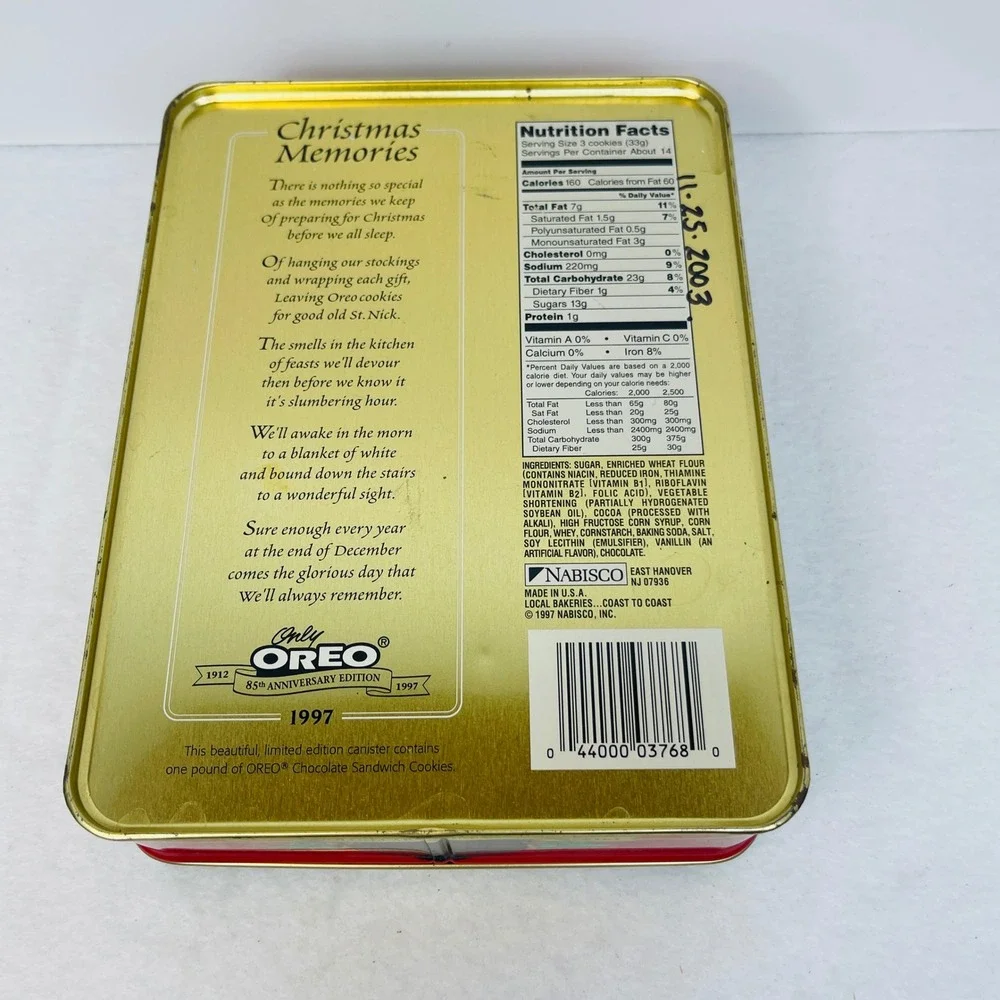 Vintage 1997 Oreo 85th Anniversary Santa Cookie Tin 85th Edition Collectible